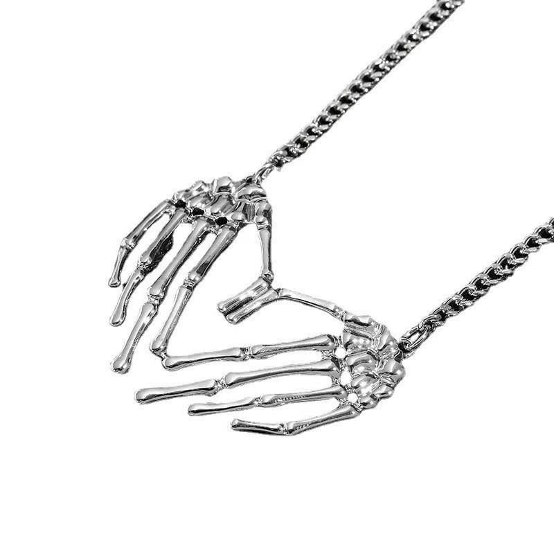 Unique Creative Gothic Punk Style Skull Hand Men's Pendant Necklace Hip Hop Collarbone Chain Niche Alloy Jewelry_voghion.com