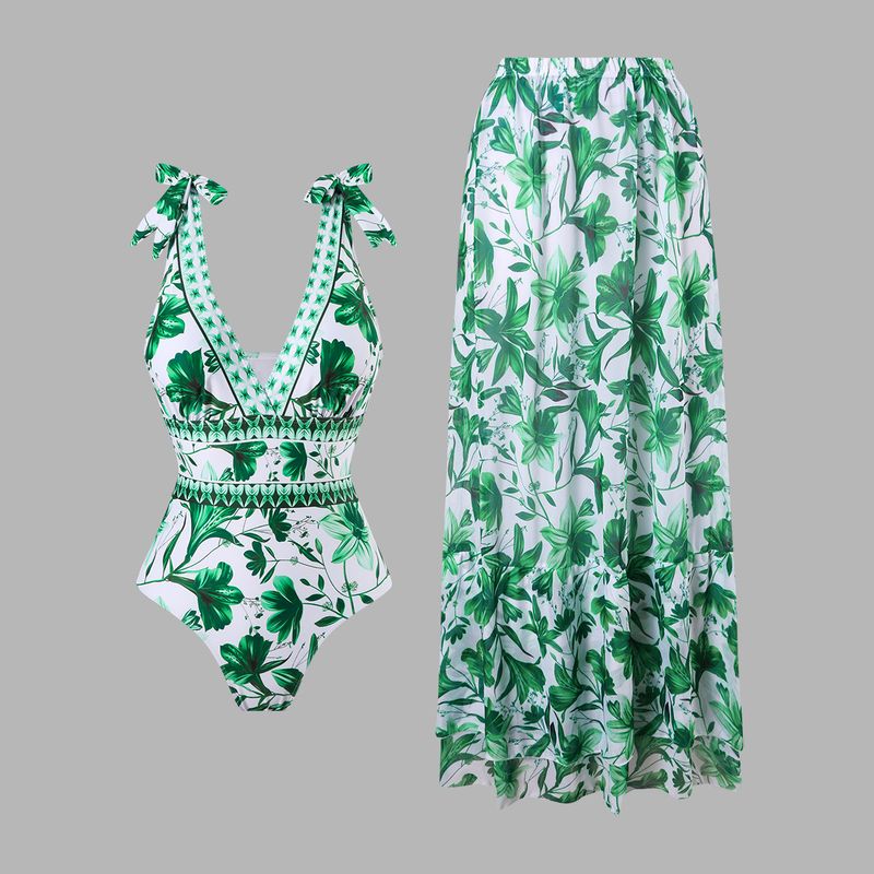 Maillot de bain une pièce sexy pour femme avec jupe fluide - Maillot de bain bikini col V pour la plage et la piscine - Contrôle du ventre et design push-up - Taille haute et séchage rapide_voghion.com