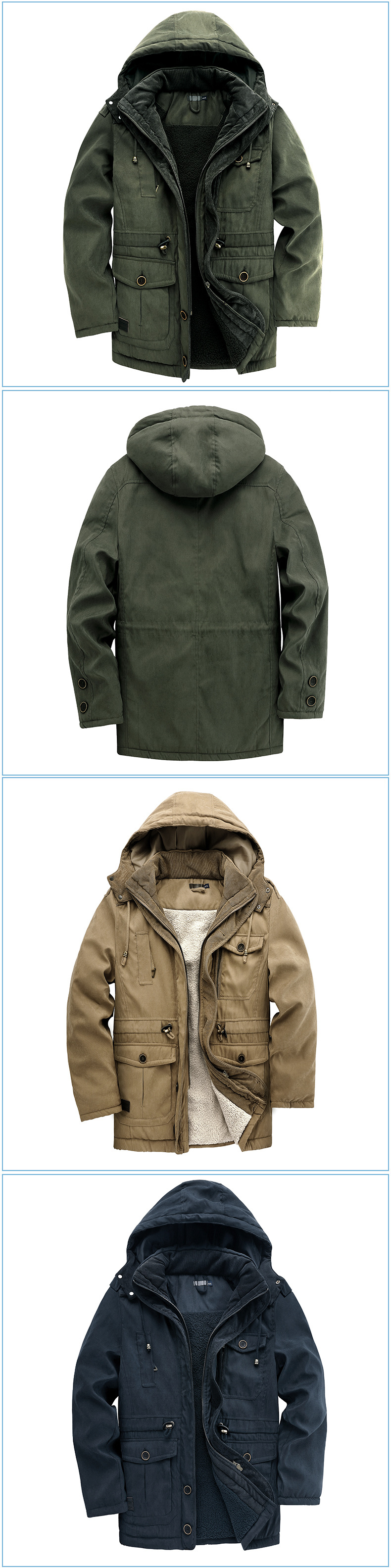 Mænd Thicken Parkas Varm vinterjakke Cashmere Fleece Frakker Militær udendørs bomuldspolstret Vindjakke til mænd med hætte_voghion.com