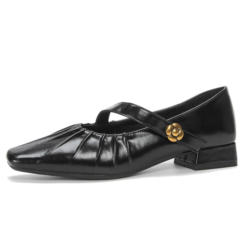 Nuove scarpe comode da donna con tacco alto, punta quadrata, suola morbida e spessa, scarpe basse in pelle, casual, Mary Jane, autunno inverno_voghion.com
