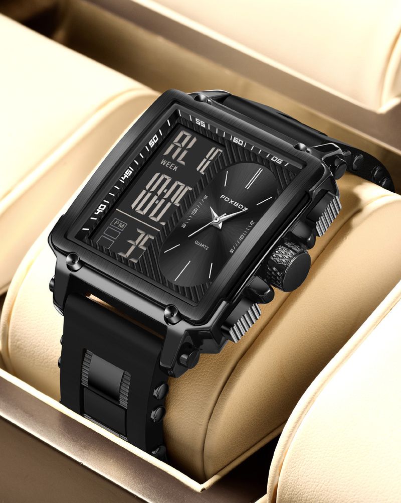 Men's Multifunctional Sports Watch With Luminous Display, Waterproof, Durable Silicone Strap, Mineral Glass, Digital & Analog Display_voghion.com