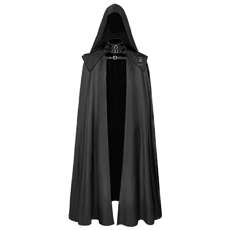 Halloween Mittelalterlicher Kapuzenmantel Gothic Mantel Langer Graben Halloween Teufel Zauberer Todesumhang Robe Umhang_voghion.com