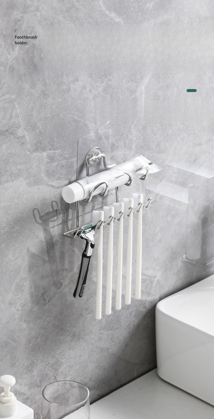 Modern Minimalist Stainless Steel Toothbrush Holder Wall-mounted No-drill Circular Design Practical Drainage_voghion.com