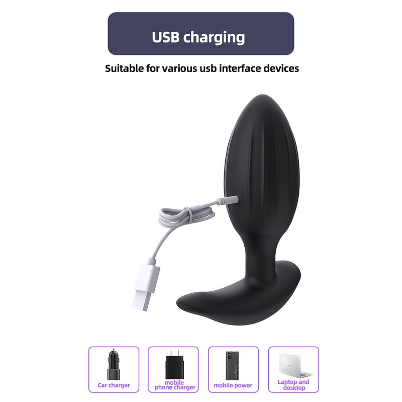 Vibratore anale con telecomando, con spina anale, massaggiatore per la prostata, viola e nero._voghion.com