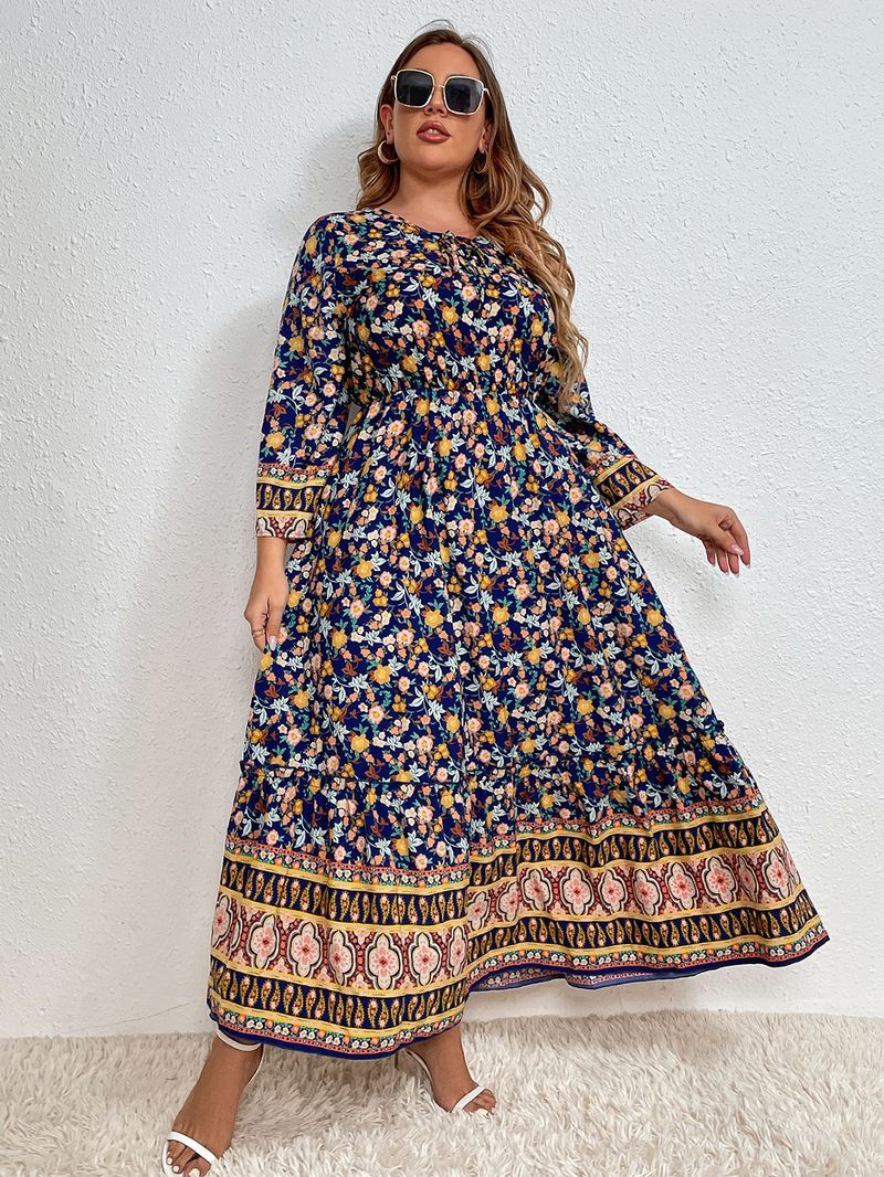 Robe fleurie en coton et lin pour femme grande taille, style décontracté, tendance 2022_voghion.com
