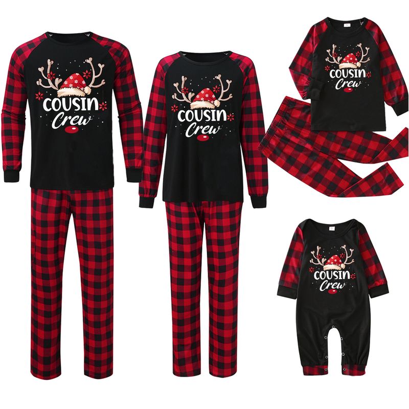 Traje familiar de Navidad, ropa familiar para el hogar, ropa navideña para el hogar, conjunto familiar, ropa para el hogar con estampado de retales a cuadros_voghion.com