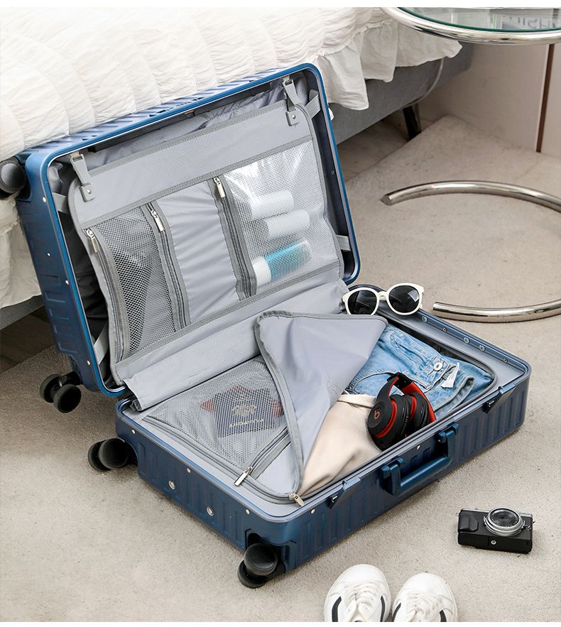 Valigia rigida con telaio in alluminio, porta di ricarica USB, portabicchieri, valigia da viaggio girevole, bagaglio a mano e da stiva, lucchetto TSA, materiale ABS+PC resistente_voghion.com