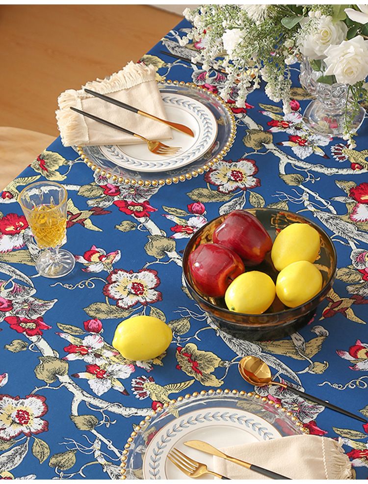 Nappe classique en polyester à motif floral – Rectangulaire et ronde résistante à la chaleur pour table à manger et table basse_voghion.com