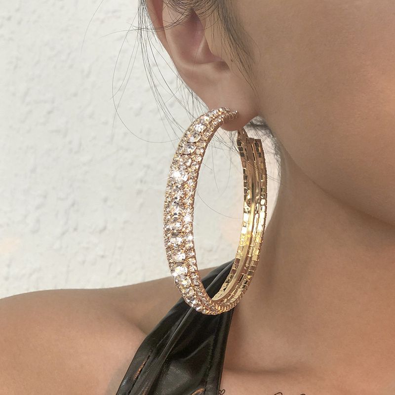 Orecchini a cerchio geometrici semplici con diamanti pieni all'ingrosso Nihaojewelry_voghion.com
