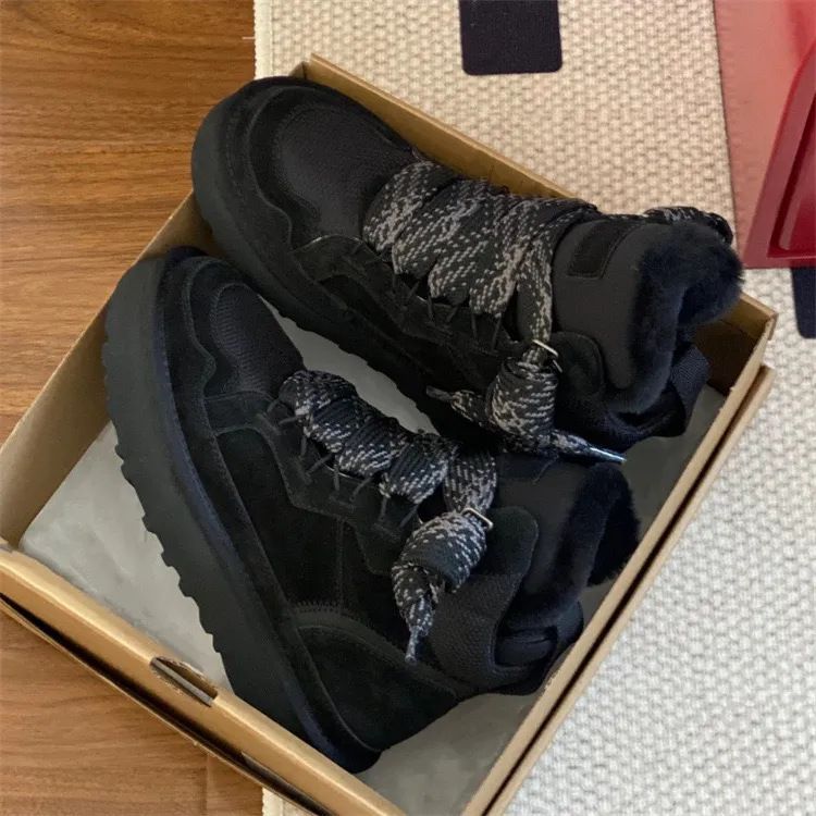 Soft Leather Version~Fur Integrated Snow Boots With Lace Up, Slip Resistant, Warm And Versatile Casual Cotton Shoes For_voghion.com