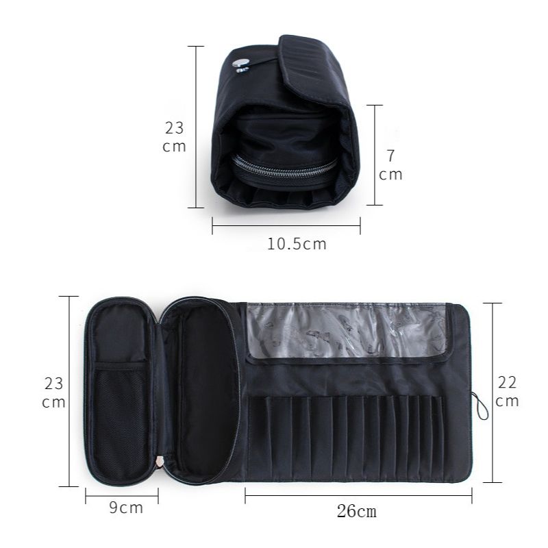 Wasserdichte Roll-Make-up-Pinseltasche aus Nylon für die Reiseorganisation_voghion.com