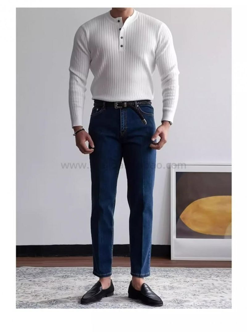 Maglione lavorato a maglia a maniche lunghe con colletto alla coreana in stile primaverile e autunnale, t-shirt slim fit versatile e alla moda, molto venduta per uomo_voghion.com