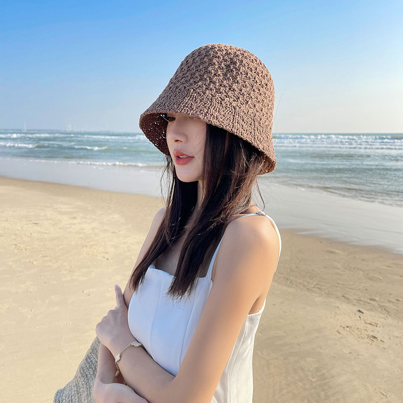 New Arrivals Solid Color Braid Bucket Hat For Women Summer Hollow Out Breathable Beach Hats Knit Dome Fisherman Caps Lady Sunshade_voghion.com