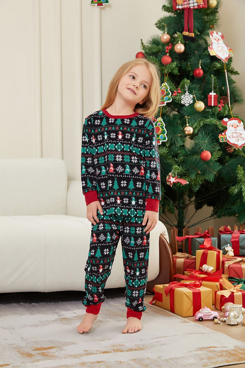 Christmas tree stripes full of flowers Christmas family clothing printed home clothes pajamas_voghion.com
