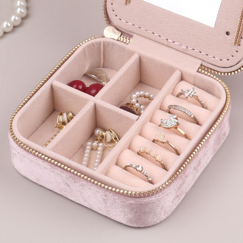 Portable Jewelry Organizer Box - Velvet-Lined Multi-Layer Storage Case For Earrings, Rings & Necklaces (10x10x5cm)_voghion.com