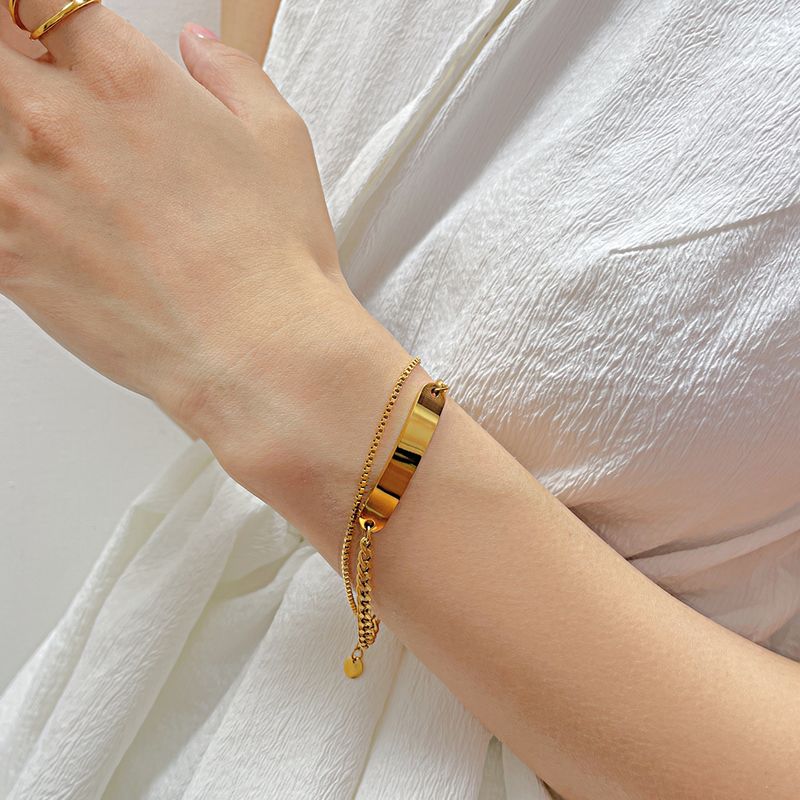 Women's Jewelry Fashion Titanium Steel Double Layer Stacking Summer Commuting All Match Stainless Steel Long Curved Brand Bracelet Female_voghion.com