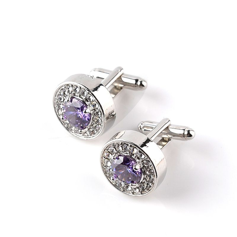 Zhuoxinder Mode Glänzende Strass Herren Manschettenknöpfe Hochzeit Party Hemd Runde Manschettenknöpfe-Lila_voghion.com