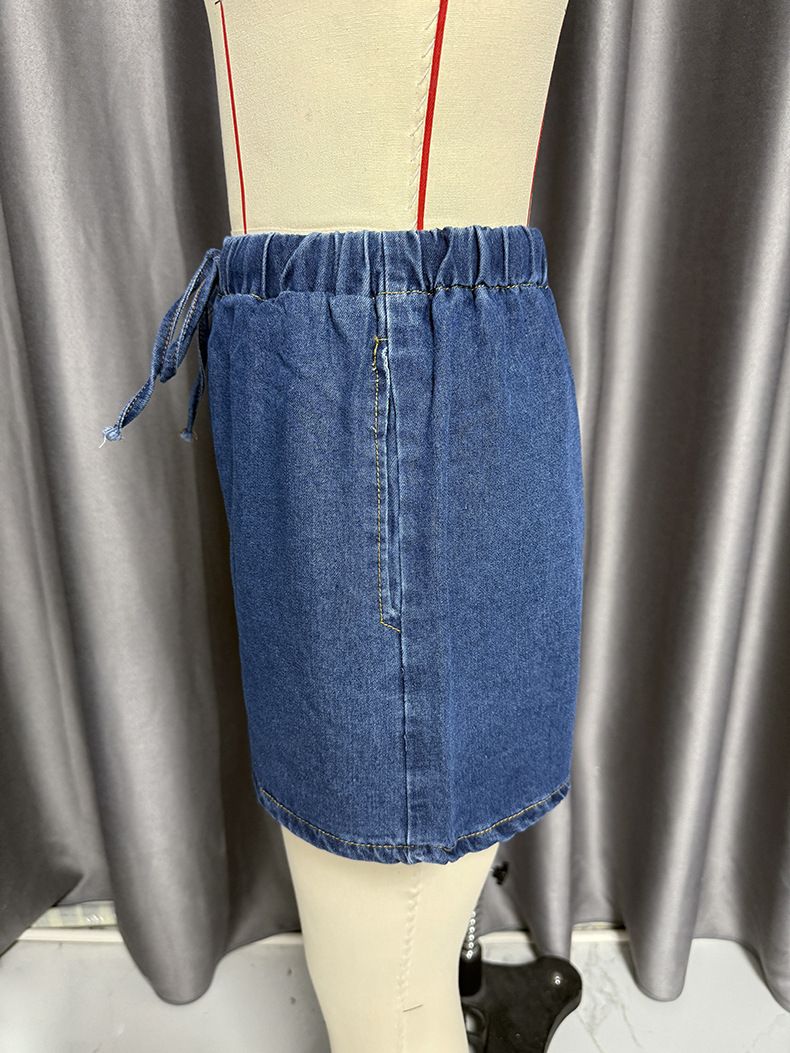 Chaleco vaquero corto de cintura alta con cordones y sin mangas para mujer, estilo informal de verano_voghion.com