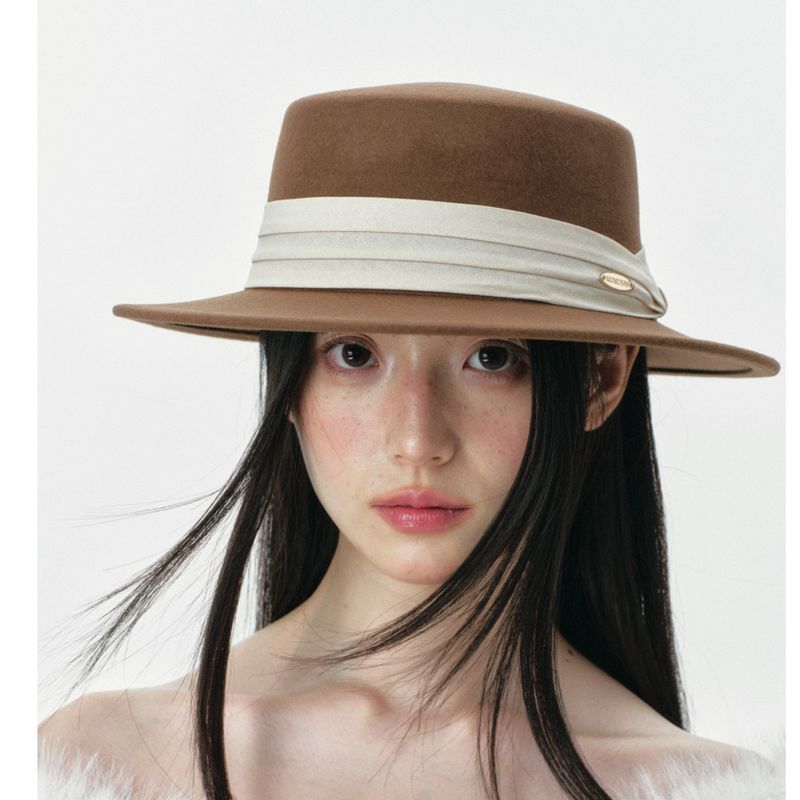 Modischer Damen-Flachhut aus Wolle 2025 Neuer brauner Bowlerhut_voghion.com