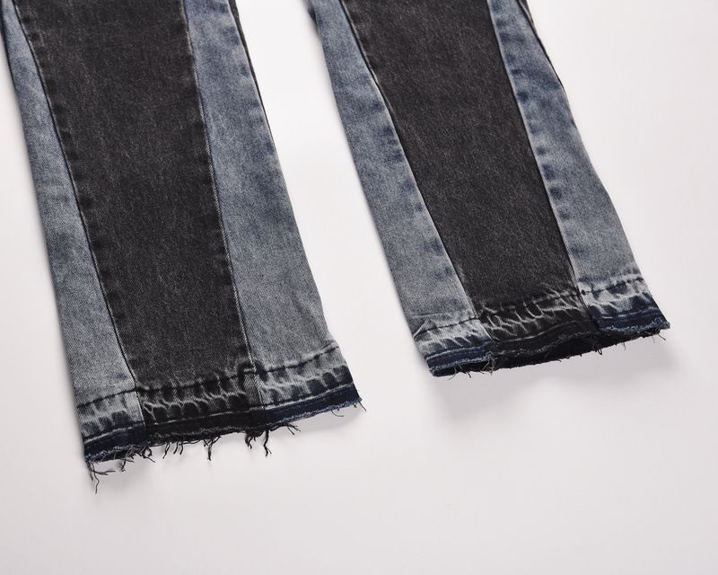 Men's Clothing High Street Style Hip Hop Stitching Slightly Flared Personality Jeans New Cat Whisker Trouser Legs Modified Wide Leg Pants_voghion.com