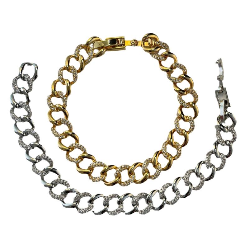 Braccialetto di lusso in stile street semplice con catena cubana in ottone placcato oro e diamanti hip-hop_voghion.com