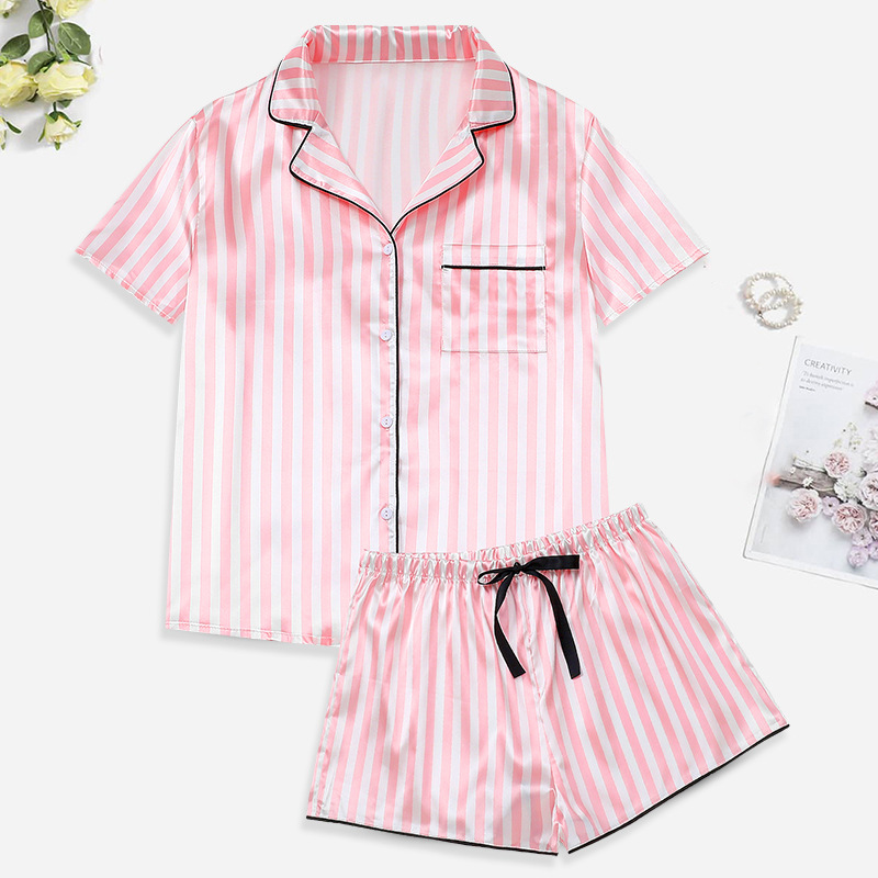 High-quality satin stretch ice silk comfortable home wear short-sleeved shorts pajamas best-selling_voghion.com