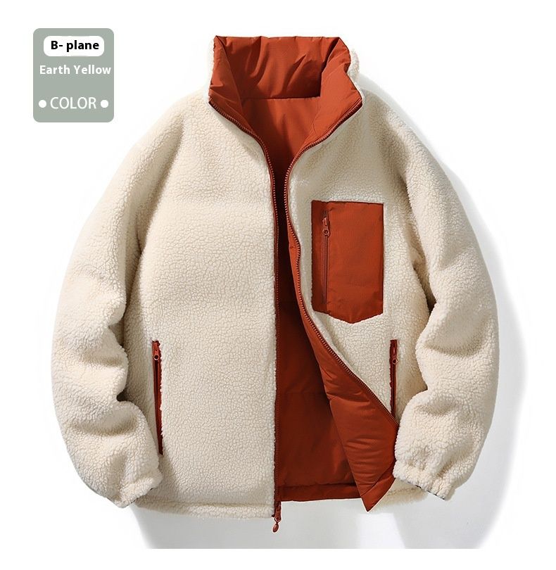 Casaco de lã de cordeiro de novo estilo de inverno masculino de algodão com pelúcia e pão grosso, casaco de algodão quente solto de dupla face para mulheres_voghion.com