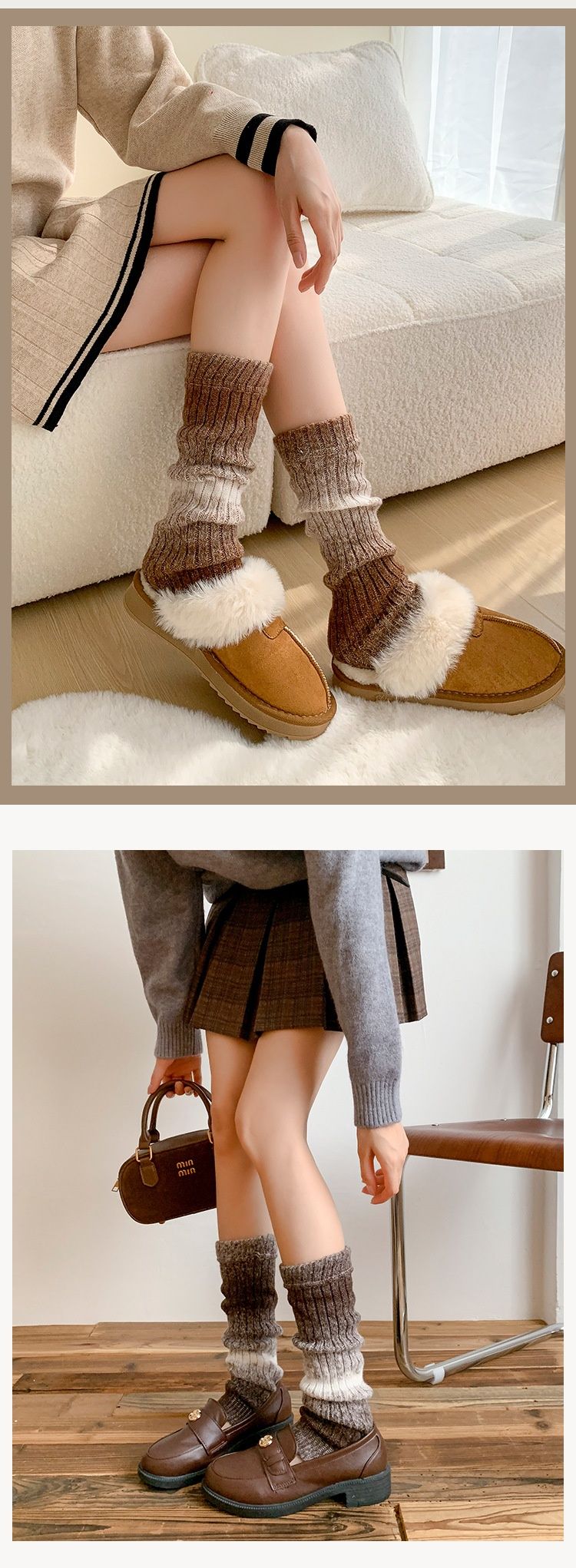 Voyage Gradient Thickened Long Tube Socks For Women, Autumn And Winter, Vertical Stripes, Warm, Personality Color Block,_voghion.com