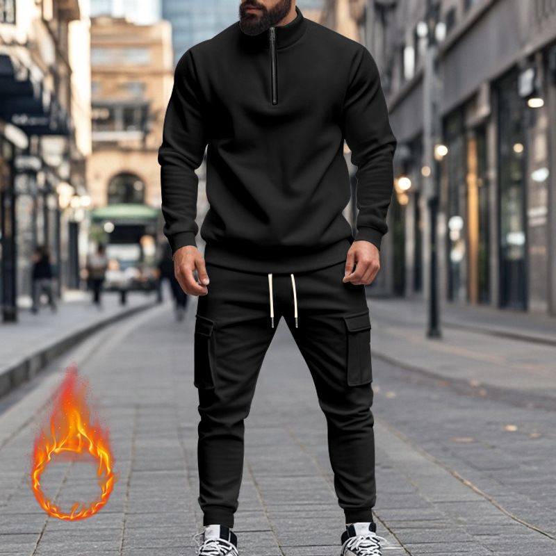 Fleecegefüttertes Sweatshirt-Set mit Viertelreißverschluss für Herren – Slim Fit Thermo-Jogging-Outfit für Herbst und Winter_voghion.com