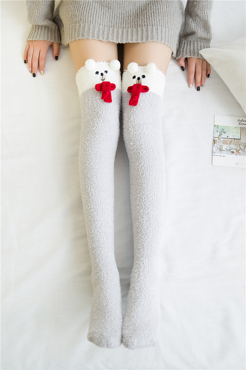 Japanescht Mori Meedchen Déiermodell Knéi Gestreift Séiss Kompressioun Hierscht Wanter Waarm Socken Kawaii Gemittlech Laang Oberschenkel Héich_voghion.com