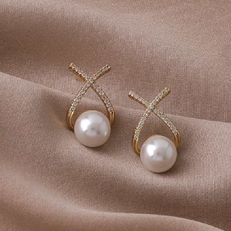 Sterling Sier VENUS Orecchini di perle di metallo con croce geometrica alla moda per gioielli da donna Accessori per ragazze da festa_voghion.com