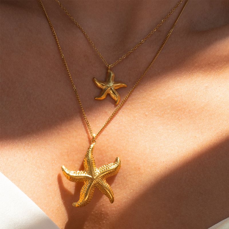 Women's Jewelry Fashion Niche Clavicle Necklace Starfish Pendant Gold Stainless Steel Thread Circle Pendant Necklace_voghion.com