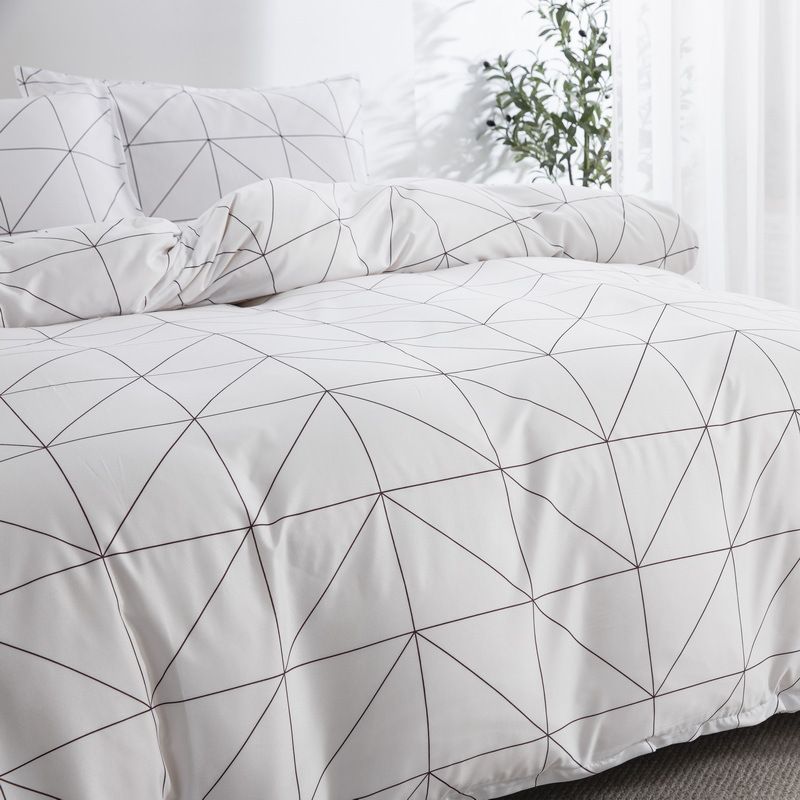 Set copripiumino con stampa a griglia morbida - Biancheria da letto in microfibra traspirante, stile scandinavo, diverse misure (singolo/matrimoniale/king size)_voghion.com