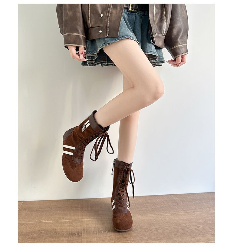 Botas de boxeo para mujer, versión de piel de vaca, con aumento de altura, planas, informales, deportivas, de estatura pequeña, con cordones, estilo Martin, de Bir Kenstock_voghion.com