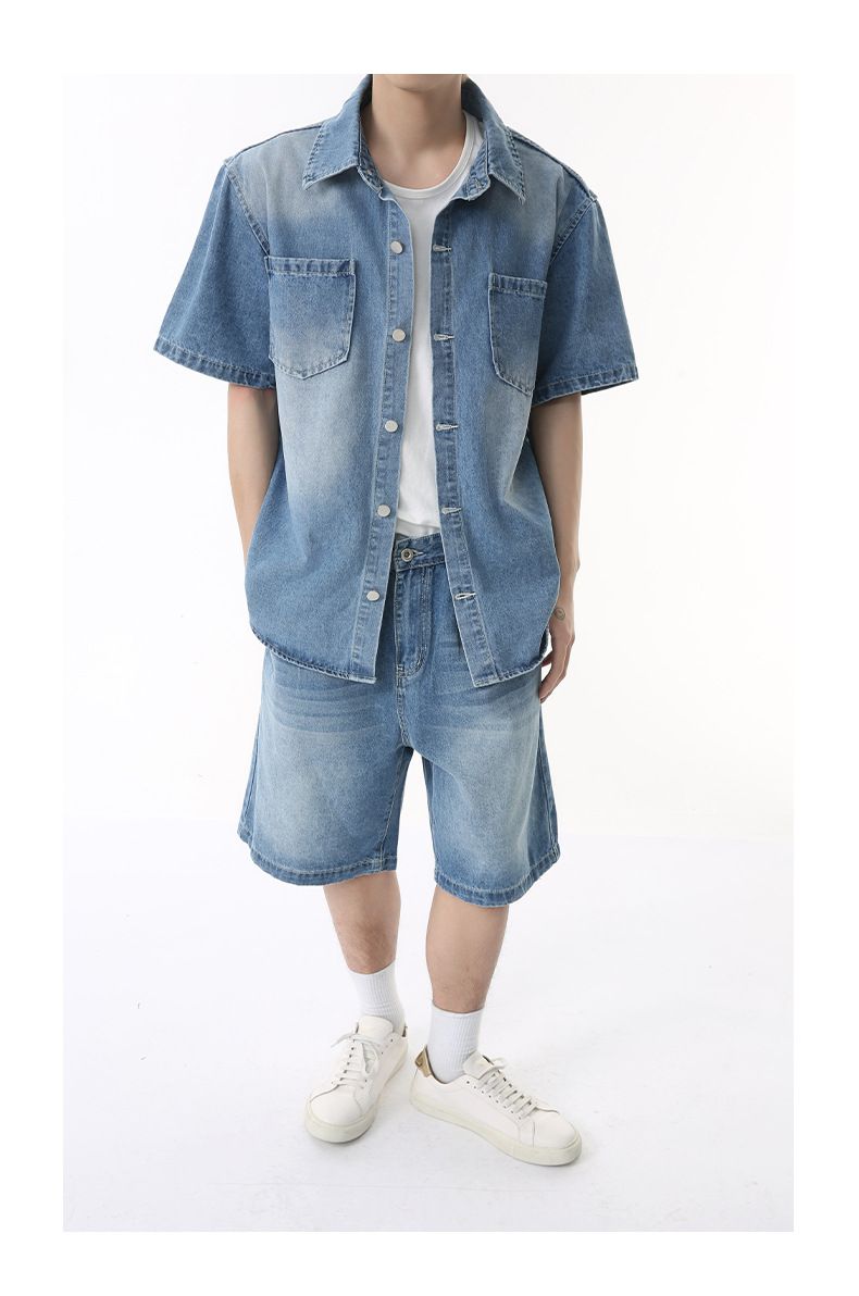 Męska odzież modna Cleanfit Washed Casual Biała koszula z krótkim rękawem Garnitur Wiosna i Lato_voghion.com