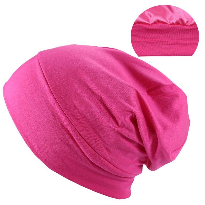 popolare copricapo a tesa larga in cotone elastico in fibra di bambù foderato in raso berretto da chemioterapia berretto da notte cappello per la perdita dei capelli_voghion.com