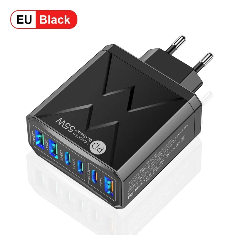 6 in 1 55W PD USB Schnellladung Quick Charge 3.0 Reiseladegerät für iPhone Samsung Huawei Xiaomi Handy_voghion.com