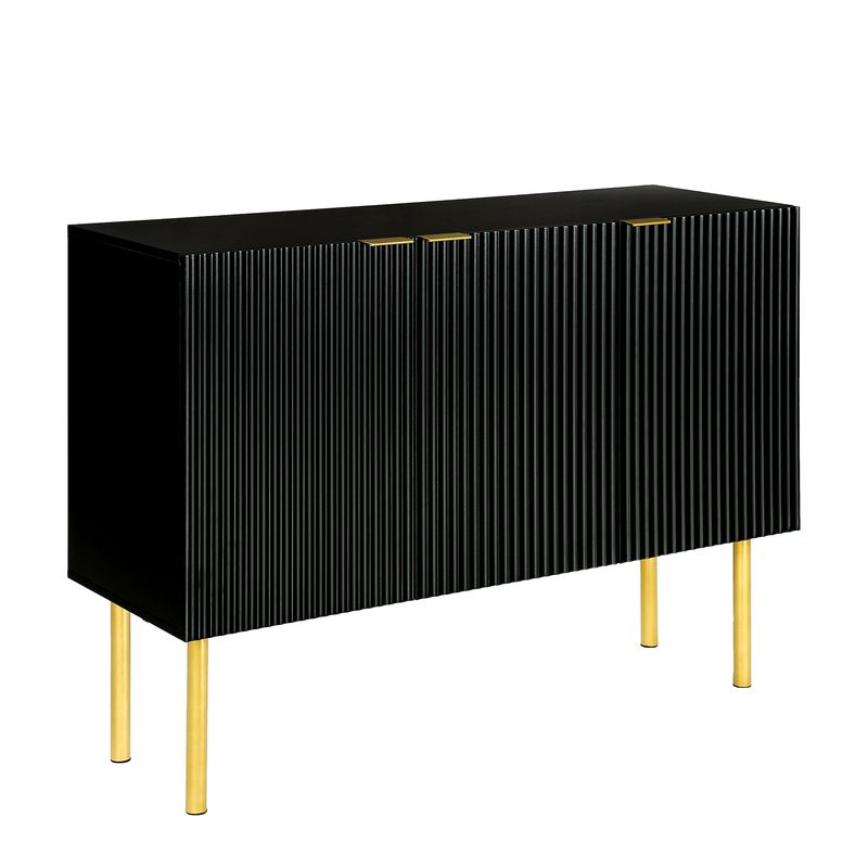 Modern Simple Sideboard with Particle Board and MDF Board; Adjustable Shelves Luxury Style Cabinet with Gold Metal Legs and Handles for Hallway _voghion.com