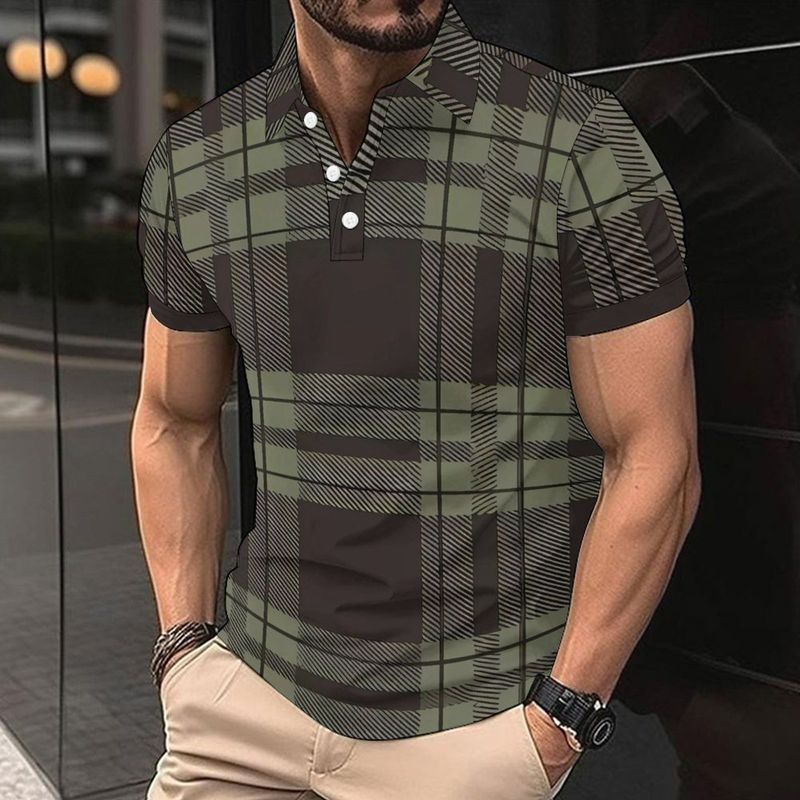 Neues trendiges 3D-Poloshirt mit Stehkragen und kurzen Ärmeln für Herren_voghion.com