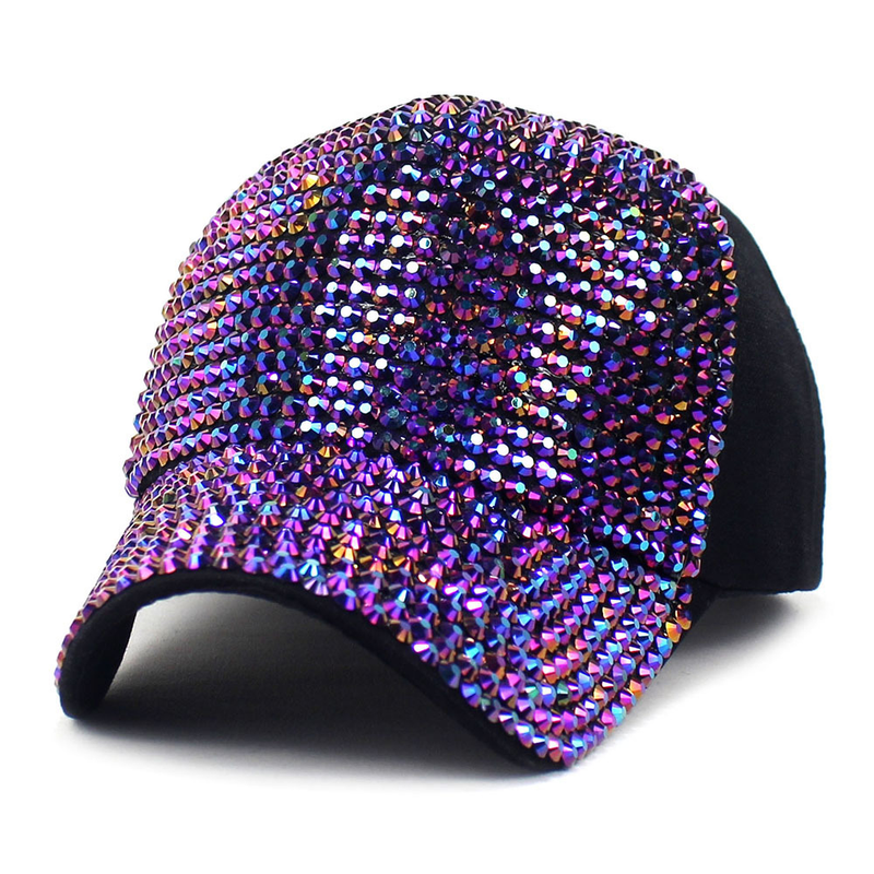 Modischer bunter gepunkteter Baseball-Sonnenschutz für Damen im Freien, AB-Diamant, glänzend, gebogene Traufe, Entenzungenhut_voghion.com