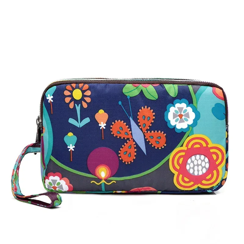 Fashion Flower Print Wallet For Women Three Layer High-capacity Mobile Phone Portable Handheld Mini Key Clutch Bag_voghion.com