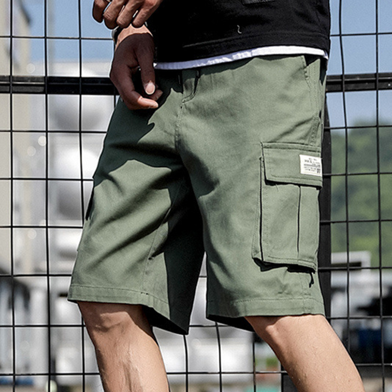 Weizhifu Men Solid Color Knee Length Wide Leg Multi Pockets Cargo Shorts Streetwear For Training_voghion.com