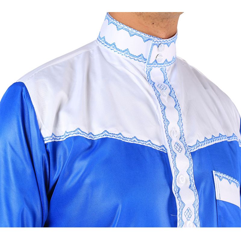 Herrenbekleidung Spleißen Stickerei Arabische Herrenrobe Zweiteiliges Set Stehkragen Langarm Hemdärmel Islamische Robe_voghion.com