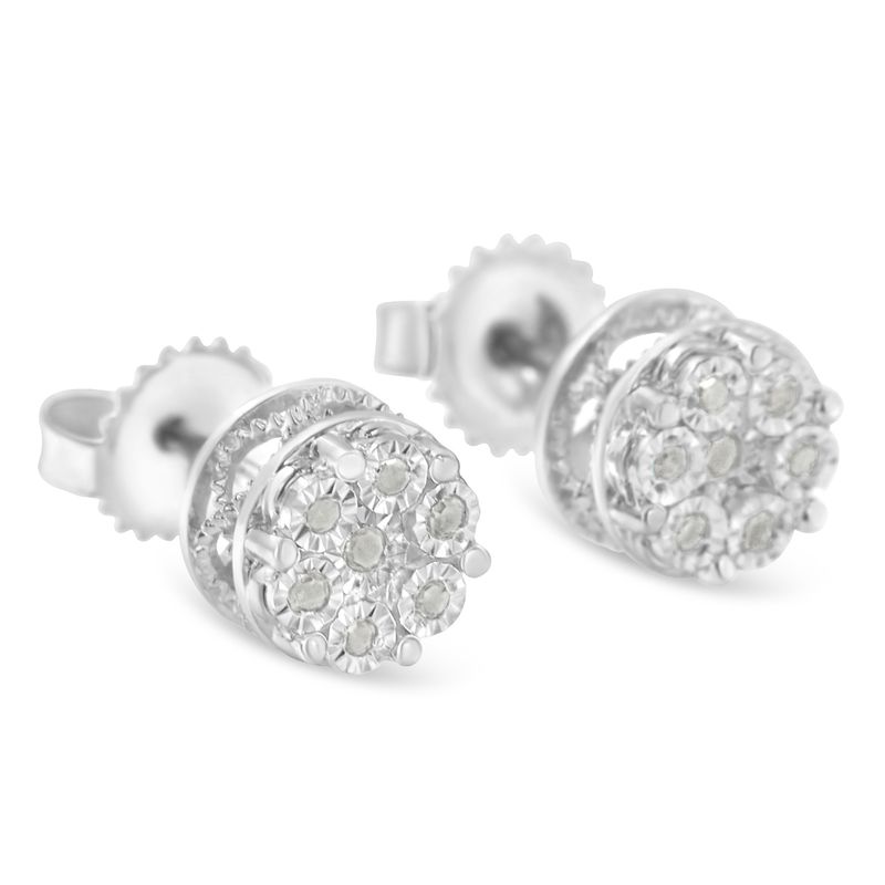 Sterling Silver Diamond Cluster Stud Earrings (0.15 cttw, I-J Color, I3 Clarity)_voghion.com