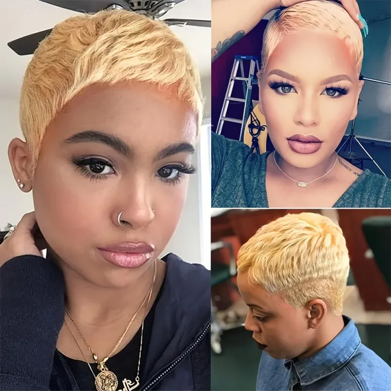 Parrucca Pixie Cut fatta a macchina Parrucche corte e lisce per capelli umani per donne Parrucca da 4 pollici con densità 150_voghion.com