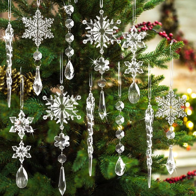 Decorazioni per l'albero di Natale in cristallo - Ornamenti a forma di ghiacciolo in acrilico con pendenti pendenti per l'inverno_voghion.com
