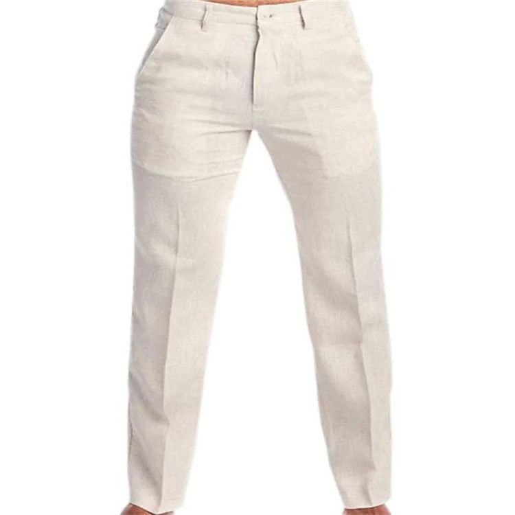 Herrenbekleidung 2024 Frühjahr und Sommer Neue einfarbige Leinen-Schrägtaschen-lose Freizeithose Spot Men_voghion.com