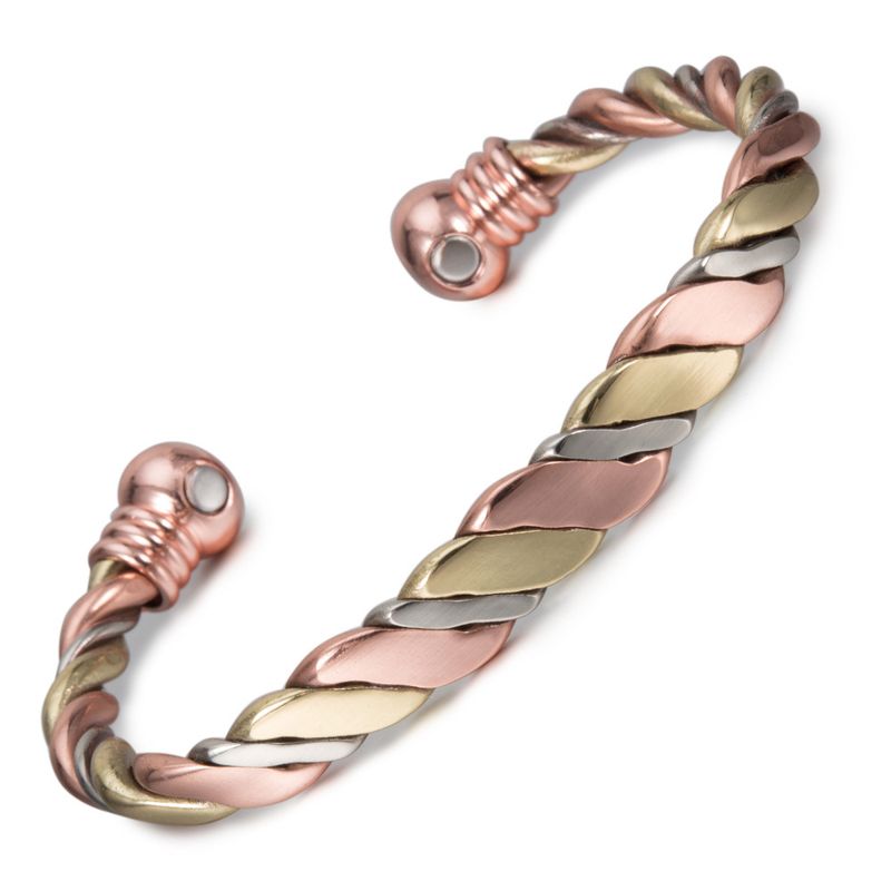 Bracciale energetico magnetico regolabile in oro rosa con rame intrecciato, molto venduto, da donna_voghion.com