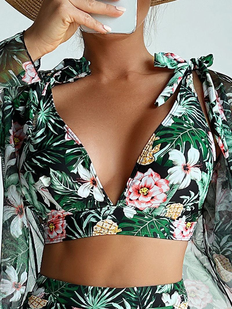 Women's Premium Bikini Set - 3 Piece Sexy Swimwear With Floral Print & Multiple Colors_voghion.com