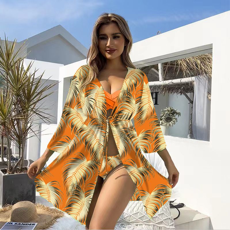 Women's Clothing Bikini Three Piece Swimsuit Long Sleeved Sun Protection Shirt Swimsuit_voghion.com